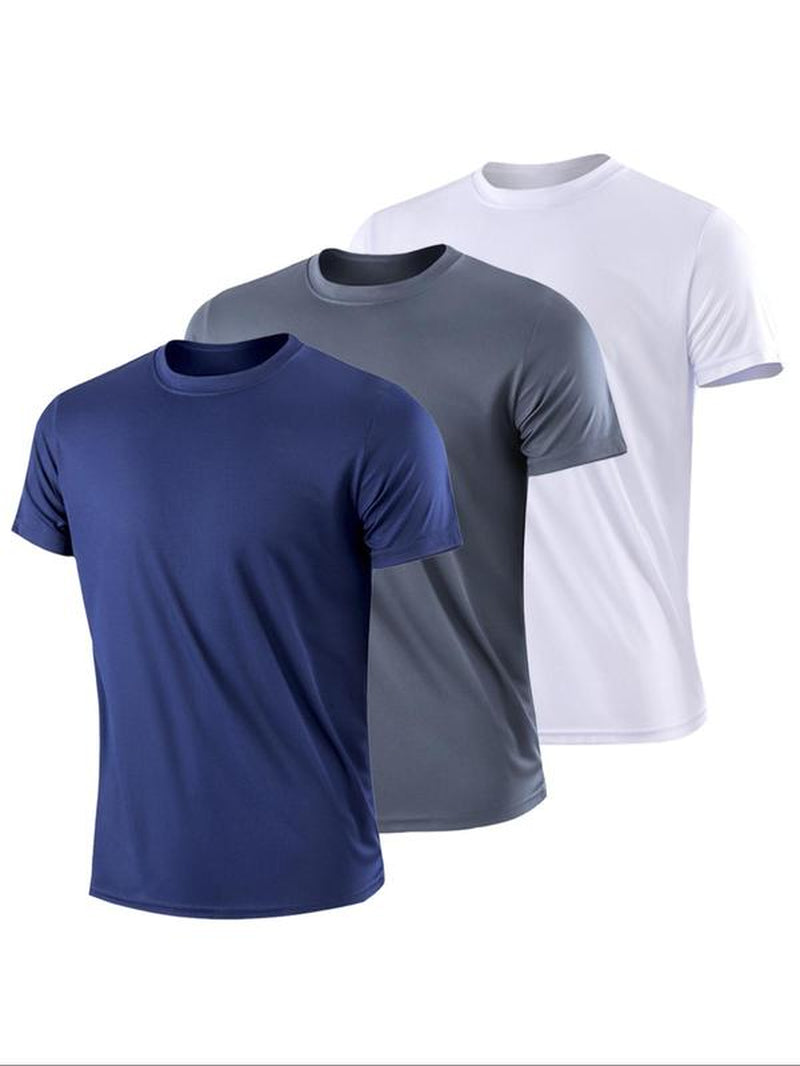 Men'S Plain round Neck Short Sleeve Sports Tee, Regular Fit Sporty Breathable Crewneck T-Shirt, Athletic Summer Clothes