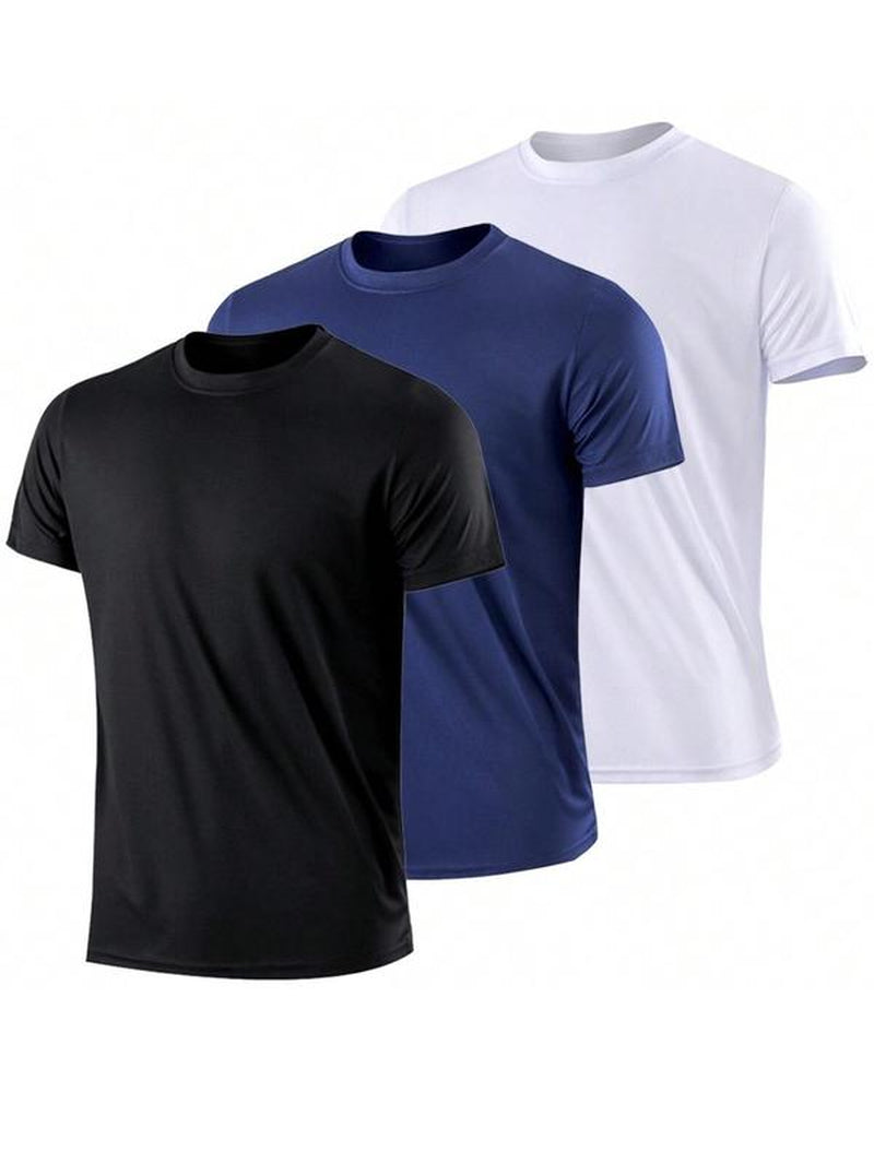 Men'S Plain round Neck Short Sleeve Sports Tee, Regular Fit Sporty Breathable Crewneck T-Shirt, Athletic Summer Clothes