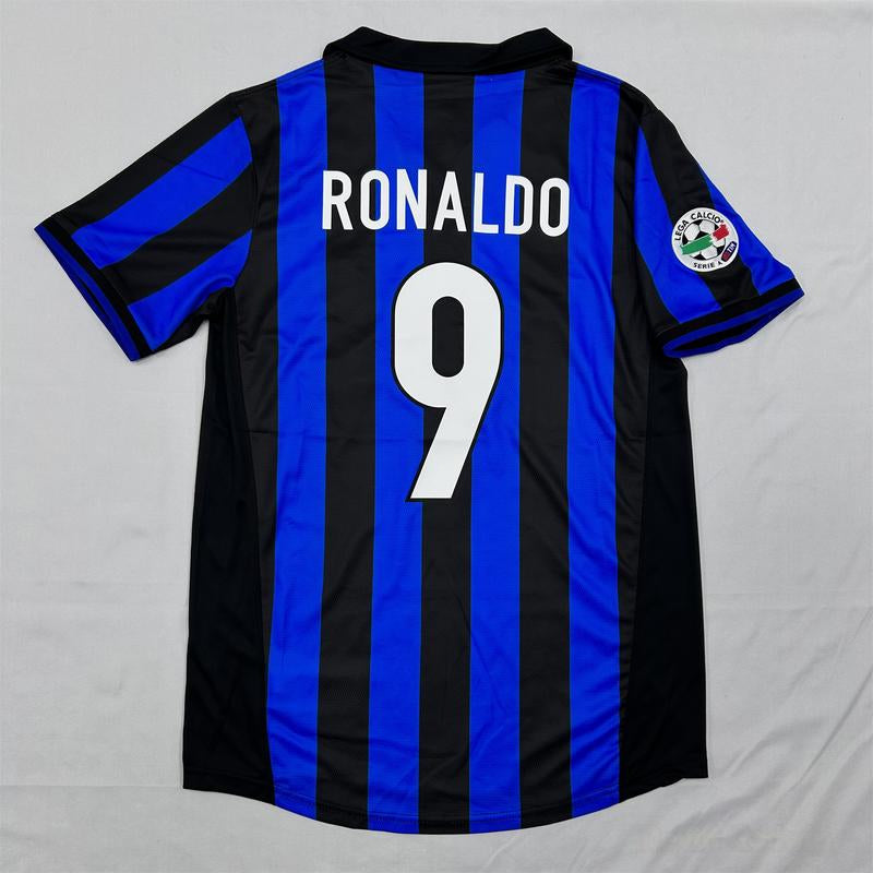 NIKE 98 99 Milan Home Short Sleeve Jersey #9 Ronaldo Retro Soccer Jersey Fans Version