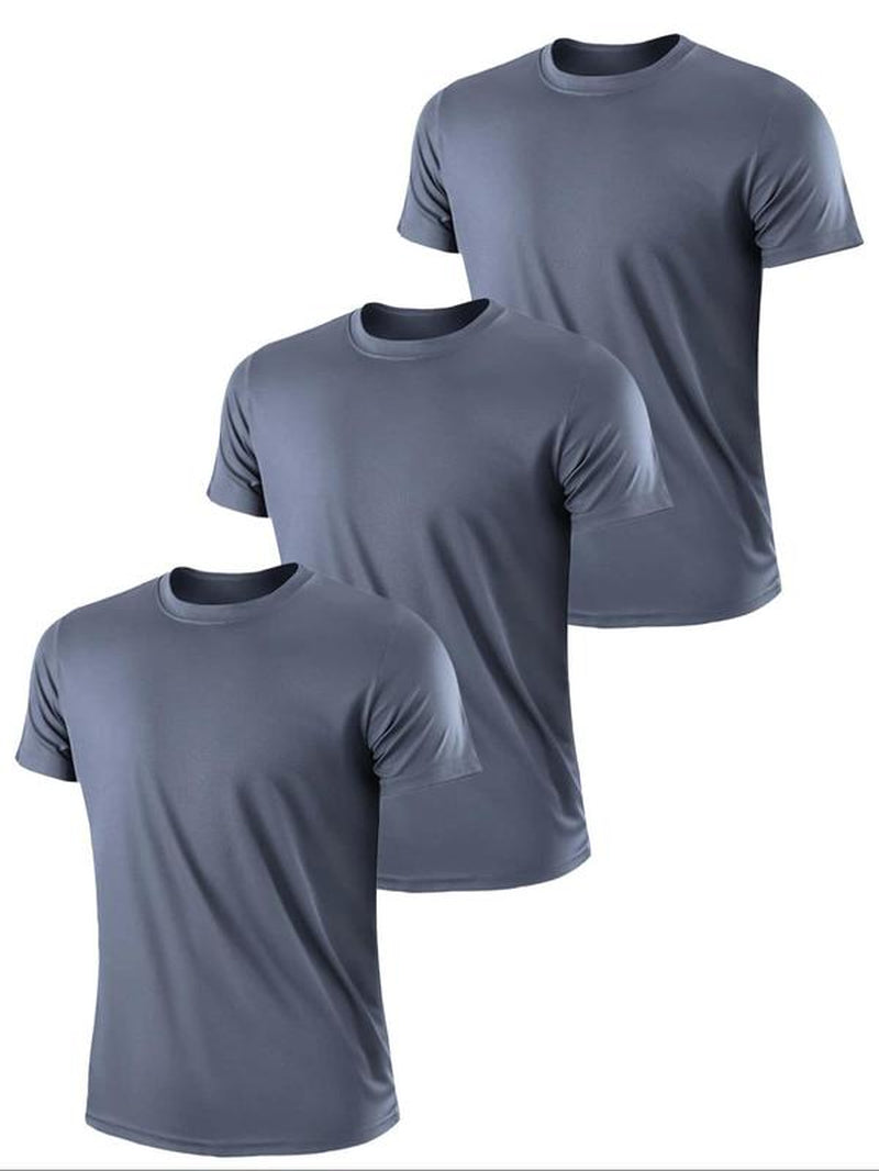 Men'S Plain round Neck Short Sleeve Sports Tee, Regular Fit Sporty Breathable Crewneck T-Shirt, Athletic Summer Clothes