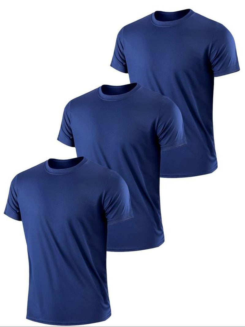 Men'S Plain round Neck Short Sleeve Sports Tee, Regular Fit Sporty Breathable Crewneck T-Shirt, Athletic Summer Clothes