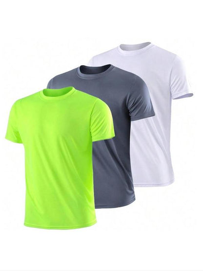 Men'S Plain round Neck Short Sleeve Sports Tee, Regular Fit Sporty Breathable Crewneck T-Shirt, Athletic Summer Clothes