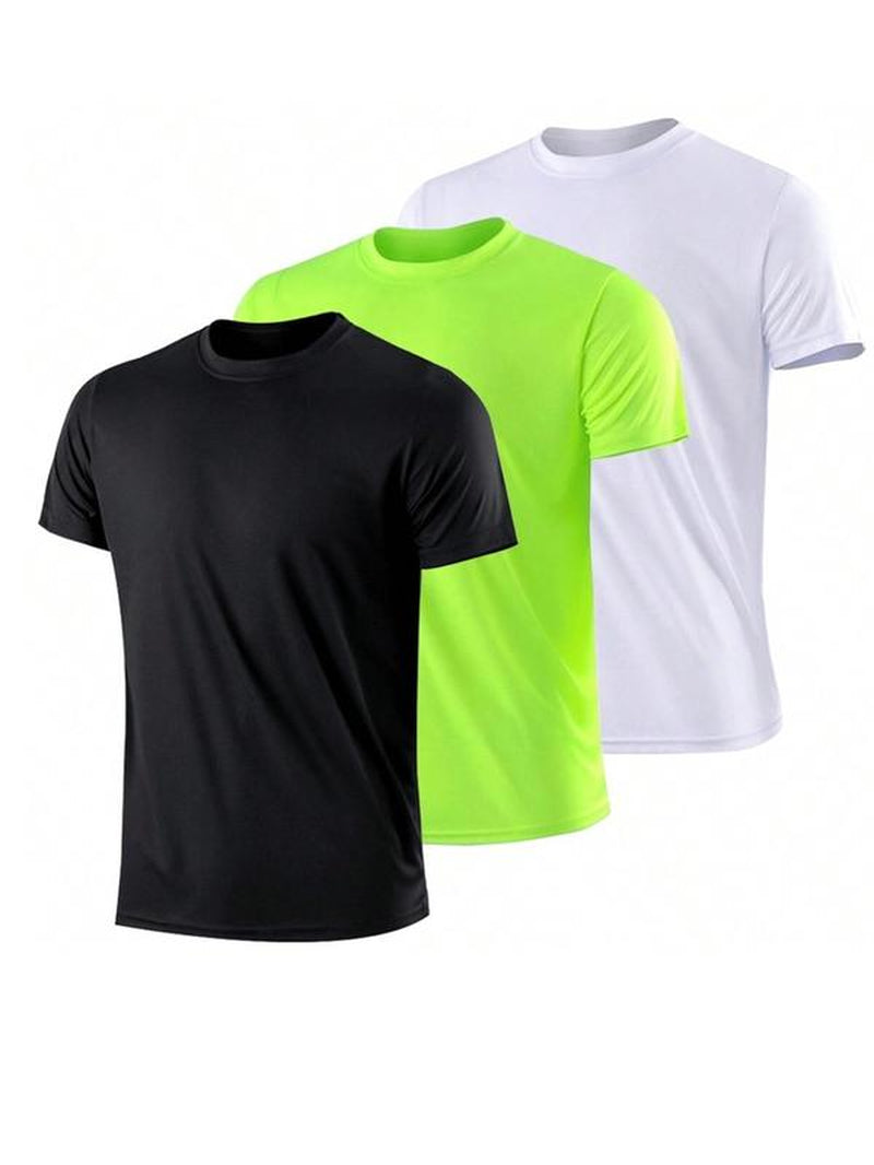 Men'S Plain round Neck Short Sleeve Sports Tee, Regular Fit Sporty Breathable Crewneck T-Shirt, Athletic Summer Clothes