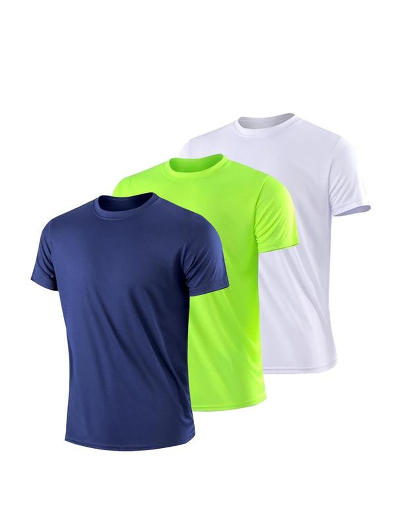 Men'S Plain round Neck Short Sleeve Sports Tee, Regular Fit Sporty Breathable Crewneck T-Shirt, Athletic Summer Clothes